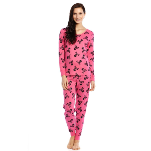 Leveret Womens Two Piece Cotton Pajamas Pink Skulls