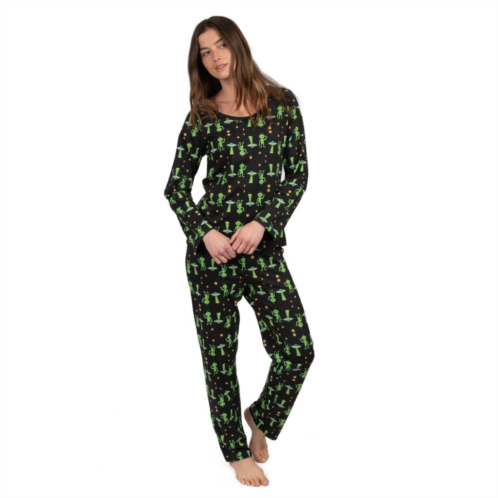 Leveret Womens Two Piece Cotton Loose Fit Pajamas Alien