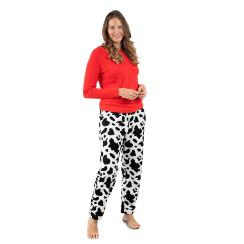 Leveret Womens Cotton Top and Fleece Pants Cow Black