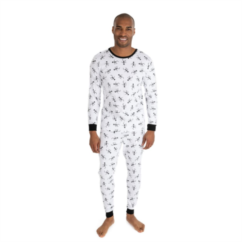 Leveret Mens Two Piece Cotton Pajamas Skeleton White