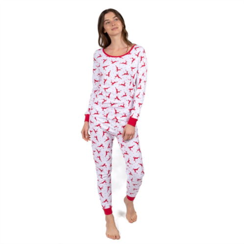 Leveret Womens Two Piece Cotton Pajamas Reindeer Red and White
