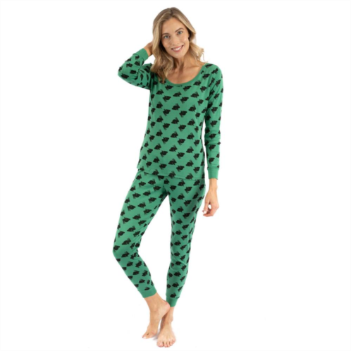 Leveret Womens Two Piece Cotton Pajamas Bunny Green