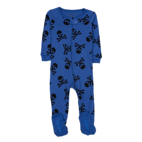 Leveret Kids Footed Cotton Pajama Blue Skulls