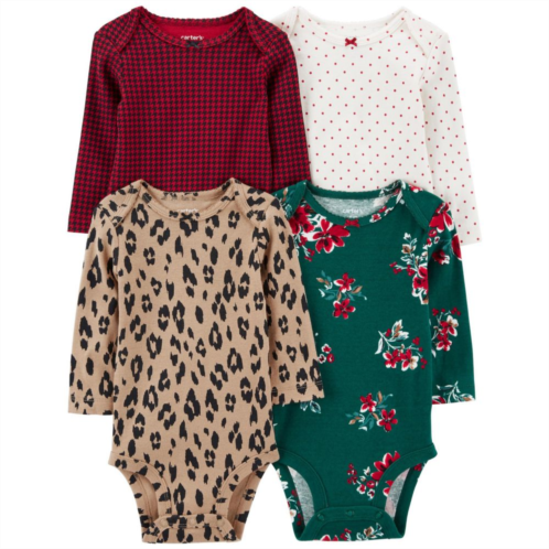 Baby Girl Carters 4-Pack Long Sleeve Winter Print Bodysuits