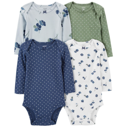 Baby Girls Carters 4-Pack Long Sleeve Floral Print & Polka Dot Bodysuits
