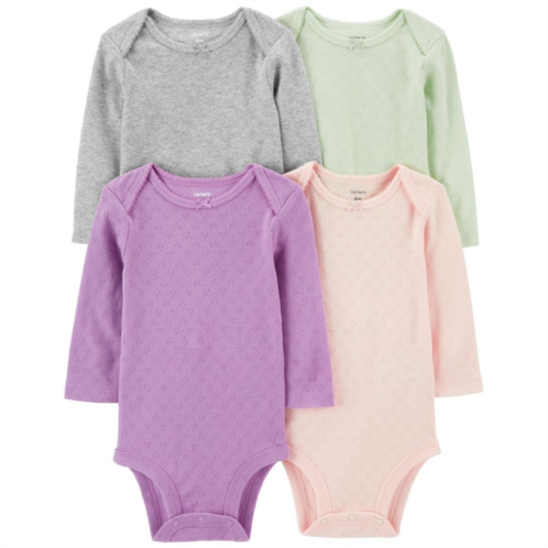 Baby Girl Carters 4-Pack Long Sleeve Pointelle Bodysuits