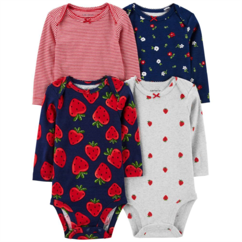 Baby Girl Carters 4-Pack Long Sleeve Strawberry Print Bodysuits