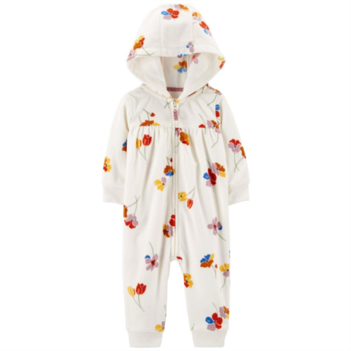 Baby Girls Carters Floral Hooded Zip-Up Fleece Jumpsuit