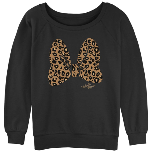Licensed Character Disneys Minnie Mouse Juniors Leopard Print Bow Slouchy Graphic Sweatshirt