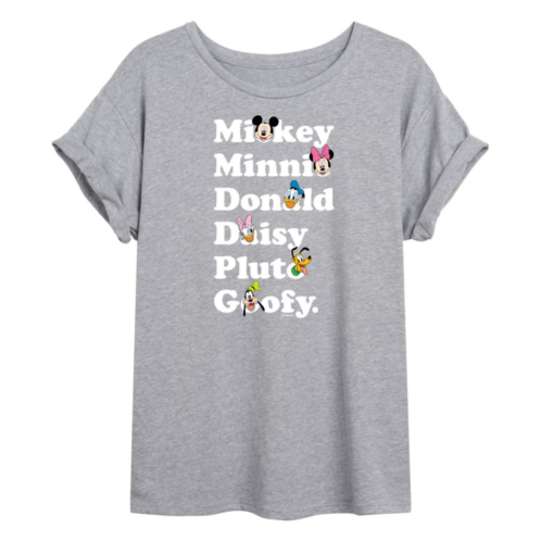Disneys Mickey and Friends Juniors Character List Flowy Graphic Tee