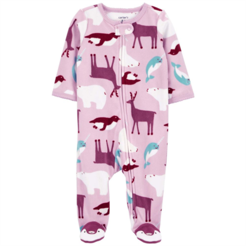 Baby Girl Carters Animal Print Fleece Sleep & Play