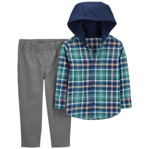 Baby Boy Carters 2-Piece Plaid Hooded Button-Front Shirt & Pants Set