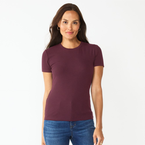 Womens Nine West Fitted Ribbed Crewneck Top