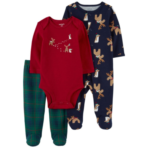 Baby Carters Baby Navy Reindeer Holiday Sleep & Play, Bodysuit & Footed Pants Set
