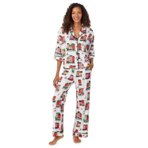 Womens Beauty Sleep Social Billie 3/4-Sleeve Notch Collar Top & Pajama Pants Sleep Set