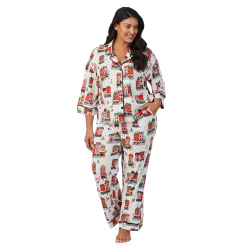 Plus Size Beauty Sleep Social Cozy 3/4-Sleeve Notch Collar Top & Pajama Pants Sleep Set