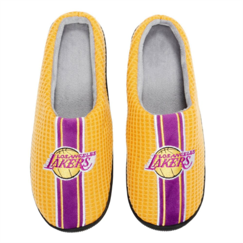 Mens FOCO Gold Los Angeles Lakers Team Stripe Memory Foam Slide Slippers
