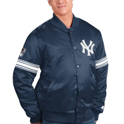 Mens Starter Navy New York Yankees Pick & Roll Satin Varsity Full-Snap Jacket