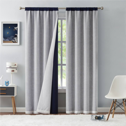 Hopscotch Ellie Blackout Set of 2 Window Curtain Panels with Sheer Metallic Overlay