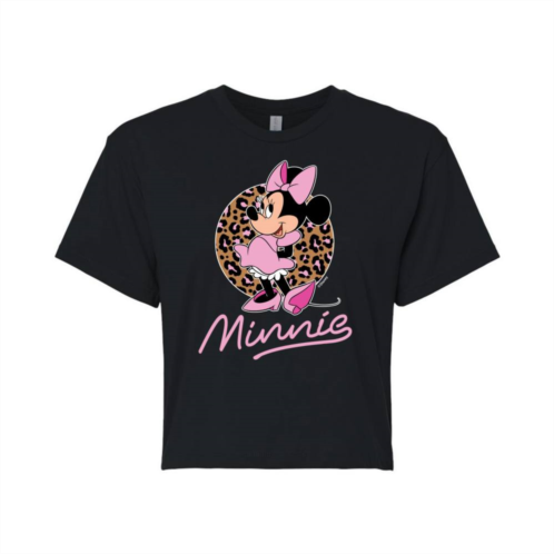 Licensed Character Disneys Mickey Mouse & Friends Juniors Minnie Mouse Leopard Cropped Graphic Tee