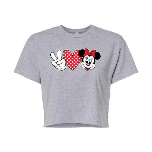 Licensed Character Disneys Mickey Mouse & Friends Juniors Peace Love Minnie Cropped Graphic Tee