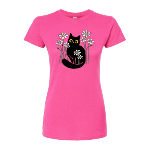 Licensed Character Juniors Black Cat In Daisies Fitted Tee