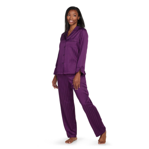 Womens Miss Elaine Essentials Brushed Back Satin Pajama Top & Pant Set