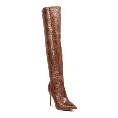 London Rag Catalina Womens Knee-High Snake Print Stiletto Boots