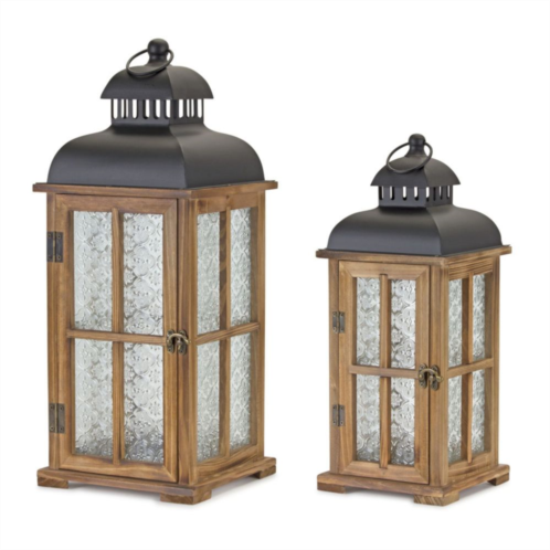 Christmas Central Set of 2 Black and Brown Contemporary Lantern Tabletop Decors 19.25