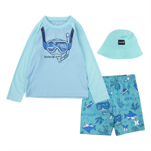 Toddler Boy Hurley Scuba Raglan UPF 50+ H2O-Dri Top, Hat & Swim Trunks Set