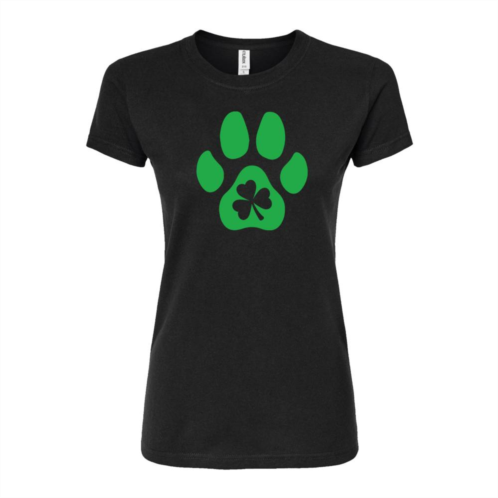 Licensed Character Juniors Paw Print Shamrock St. Patricks Day Fitted Graphic Tee