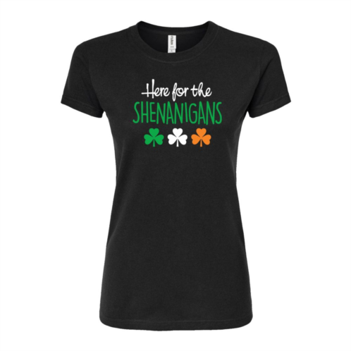 Licensed Character Juniors Here For Shenanigans St. Patricks Day Fitted Graphic Tee