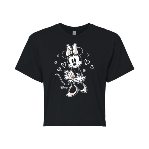 Licensed Character Disneys Mickey Mouse & Friends Juniors Minnie Hearts Cropped Graphic Tee