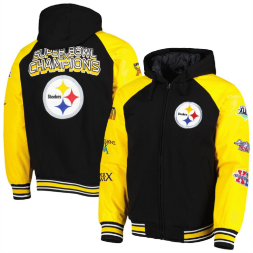 Mens G-III Sports by Carl Banks Black Pittsburgh Steelers Defender Raglan Full-Zip Hoodie Varsity Jacket