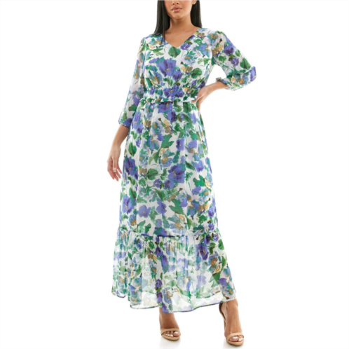 Womens Nina Leonard Chiffon Printed Maxi Dress