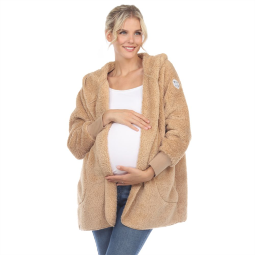 WM Fashion Maternity Plush Hooded Cardigan with Pockets