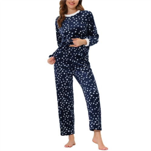 WWE Womens Heart Star Warm Plush Fleece Top and Pants Pajamas Set