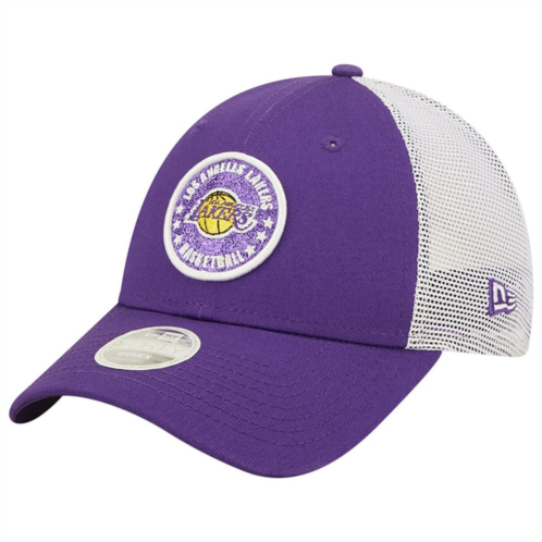 Womens New Era Purple/White Los Angeles Lakers Glitter Patch 9FORTY Snapback Hat