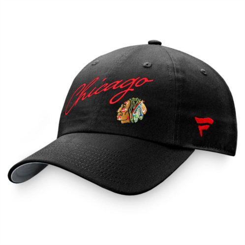 Womens Fanatics Branded Black Chicago Blackhawks True Classic Retro Script Adjustable Hat