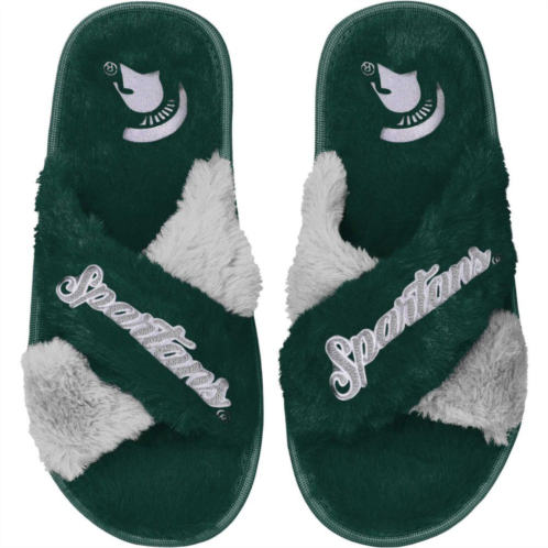 Unbranded Womens FOCO Green Michigan State Spartans Two-Tone Crossover Faux Fur Slide Slippers
