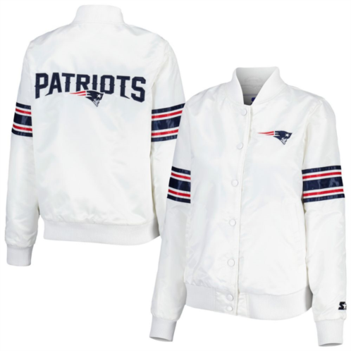 Womens Starter White New England Patriots Line Up Satin Full-Snap Varsity Jacket