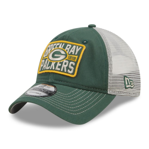 Mens New Era Green/Natural Green Bay Packers Devoted Trucker 9TWENTY Snapback Hat