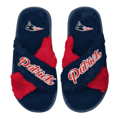 Unbranded Womens FOCO Navy New England Patriots Two-Tone Crossover Faux Fur Slide Slippers