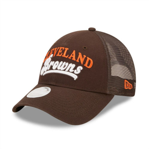 Womens New Era Brown Cleveland Browns Team Trucker 9FORTY Snapback Hat