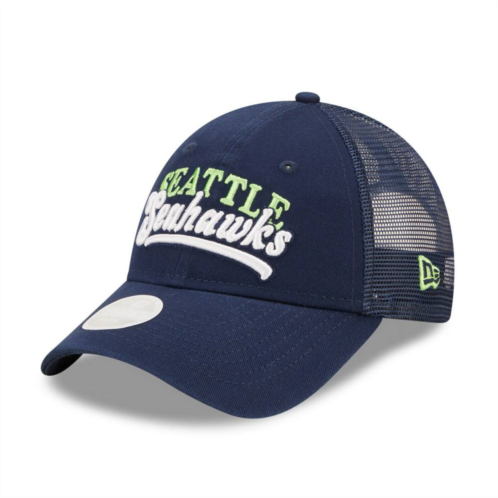 Womens New Era College Navy Seattle Seahawks Team Trucker 9FORTY Snapback Hat