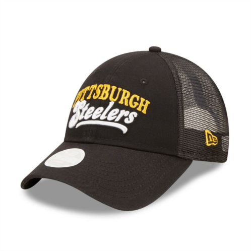 Womens New Era Black Pittsburgh Steelers Team Trucker 9FORTY Snapback Hat