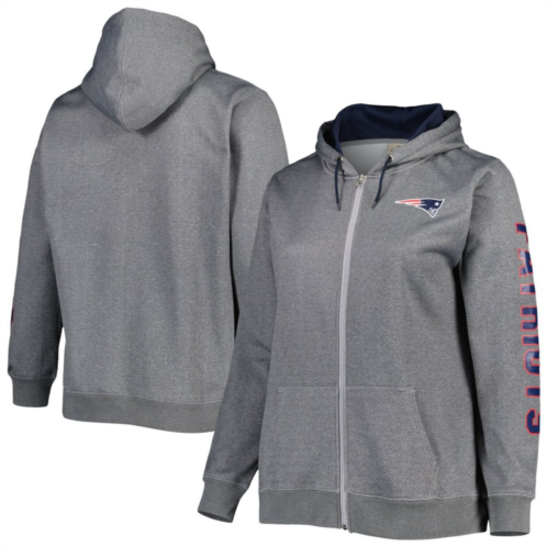 Fanatics Womens Heather Charcoal New England Patriots Plus Size Fleece Full-Zip Hoodie Jacket