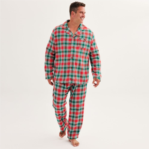 Big & Tall Jammies For Your Families Merry & Bright Plaid Open Hem Top & Bottom Pajama Set