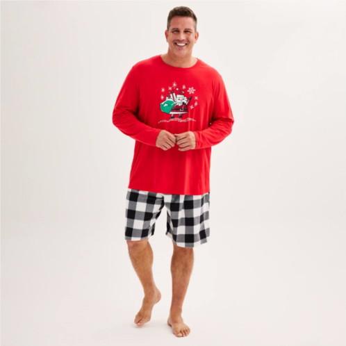 Big & Tall Jammies For Your Families Doodle Santa Long Sleeve & Shorts Pajama Set