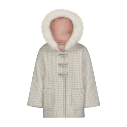 Girls 4-6x Carters Faux Fur Trim Hooded Checked Toggle Coat